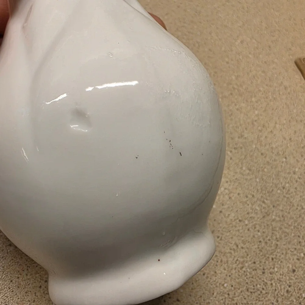 Ceramic Bud Vase 9 Inch White Scalloped Rim Bulbous Base Leaf Detail
